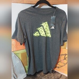 Adidas Men's Charcoal Short Sleeve Tee with Neon Yellow Graphic